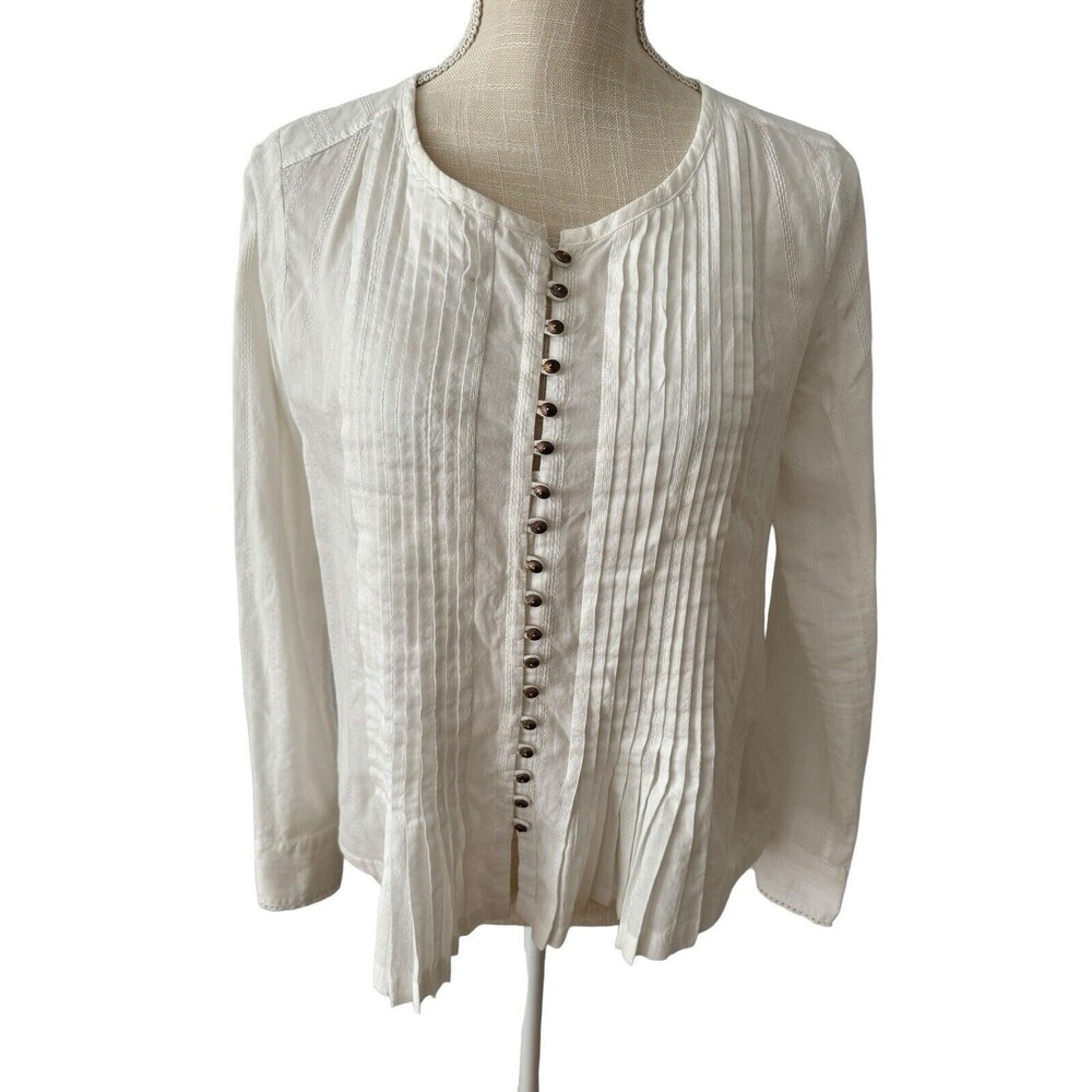 Maeve Tailored White Cotton Pleated Button-Down Maeve Anthropologie Blouse Sz XS